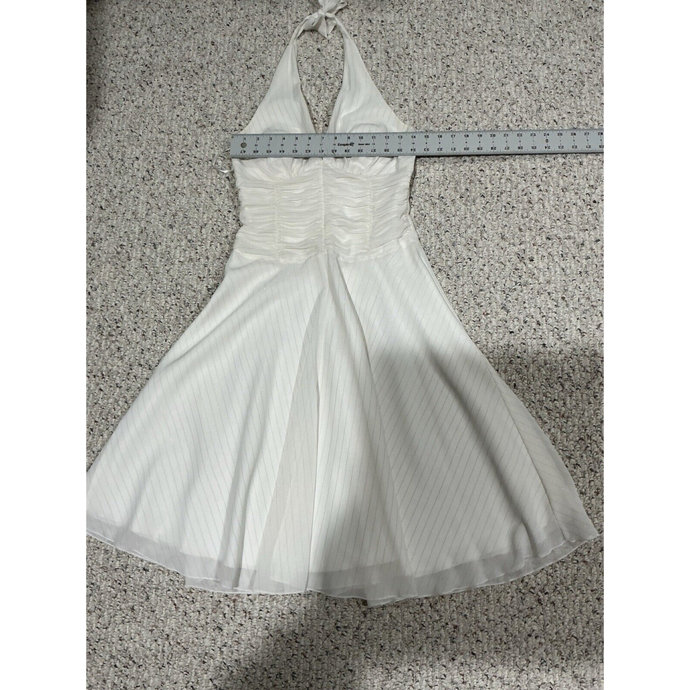 Womans Philip DeCaprio White With Gold Stripe Halter Fit N Flare Midi Dress 4 - Picture 5 of 9